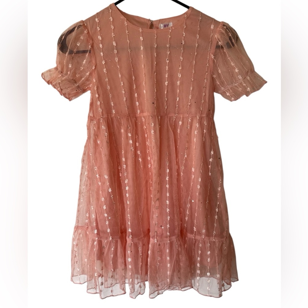 Delicate Pink Sequin Tiered Kids Dress